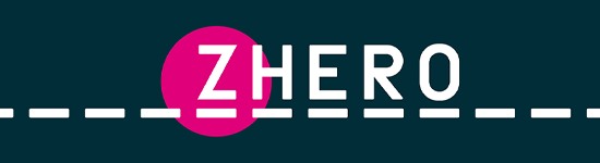 Svart, vit och rosa logotyp för Zhero