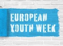 Illustration med tegelvägg och texten European Youth Week