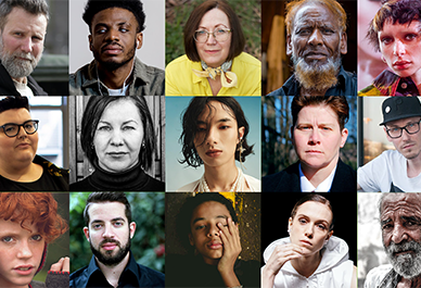 Samling av porträttbilder med olika människor från många kulturella bakgrunder.