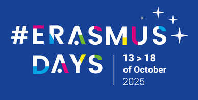 Informationsgrafik för Erasmus-dagarna, 13-18 oktober 2025, med stjärnor och färgglada bokstäver. Foto: L’agence Erasmus+ Jeunesse et Sport