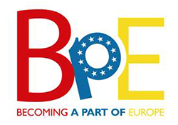 Bild på en logga där det står BpE: Becoming a part of Europe. 