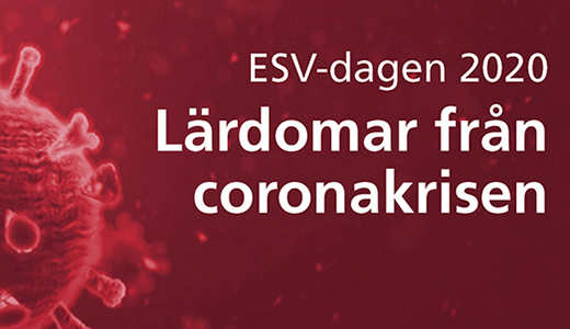 Temabild på ett virus med temat för ESV-dagen 2020 "Lärdomar från coronakrisen".