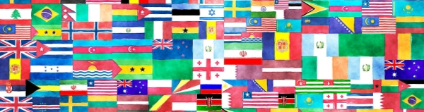 Målning med flera av världens flaggor.