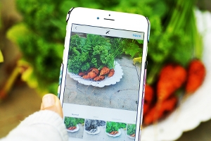 Bild på morötter i en mobiltelefon.