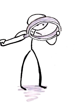 Illustration: En streckgubbe håller ett förstoringsglas framför ansiktet och tittar igenom det.