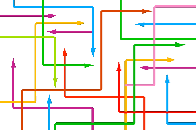 Illustration med flera pilar i olika färger som pekar i olika riktningar.