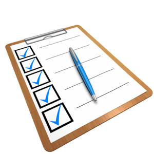 Illustration av en checklista med blå bockar i kanten.