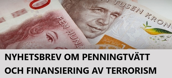 Svenska sedlar med texten "Nyhetsbrev för penningtvätt".