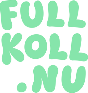 Grönt textbaserat grafiskt element med orden ”Full koll nu” i lekfull stil.