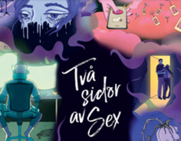 Illustration som visar olika aspekter av sex och relationer, inklusive en gråtande person och en ensam figur vid ett fönster.