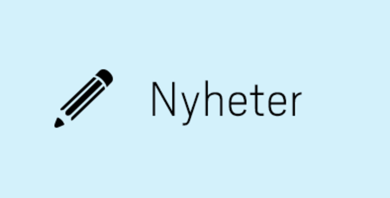 Ikon med blyertspenna bredvid texten "Nyheter" på ljusblå bakgrund.