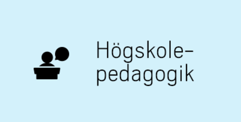 Ikon av en person vid en talarstol med texten "Högskolepedagogik".