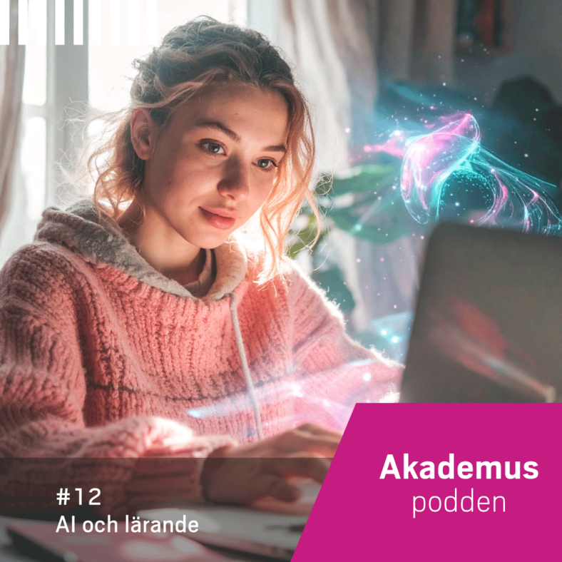 Ung kvinna i rosa tröja använder en bärbar dator med färgstarka ljuseffekter som utstrålar skärmen.