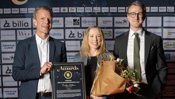 Johan Bengtsson (stadsdirektör, Trollhättans Stad), Cecilia Hellner (vd, Nolato Cerbo) och Fredrik Christensson (vicerektor för samverkan, Högskolan Väst)