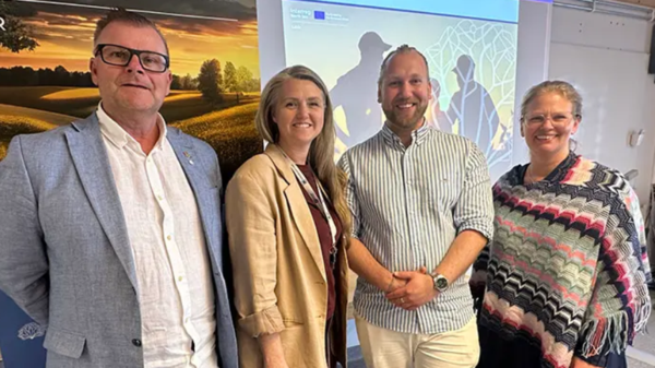 Per Assmo (professor, Högskolan Väst) , Charlotte Berg (symbiosutvecklare, Sotenäs Symbioscentrum), Marcus Johansson (masterstudent, Högskolan Väst) och Elenor Olofsson (näringslivsutvecklare, Sotenäs kommun)