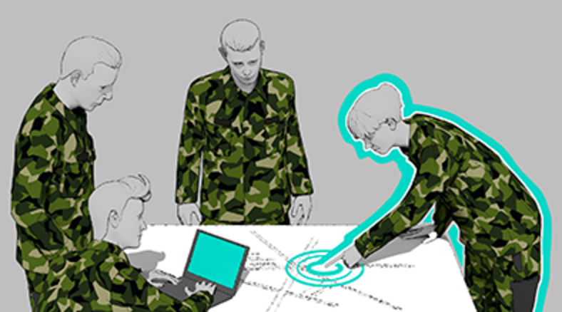 Illustration av militärer vid dator.