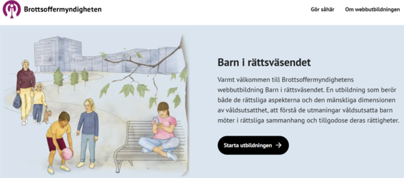 Webbutbildningens startsida med illustration av barn och texten Barn i rättsväsendet