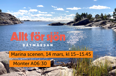 Bild på en vik i ytterskärgården en solig sommardag. Klippor och låg vegetation, inga människor. Text om deltagande på  Allt för sjön, tid och plats.. 