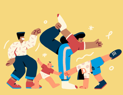 Illustration av vuxna och barn i rörelse.