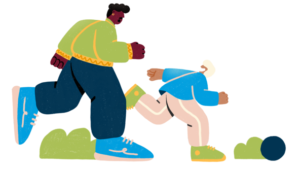 En man och en ungdom spelar fotboll. Illustration: Falko Grentrup