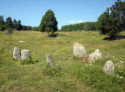 Bilden visar en betad fornlämning.