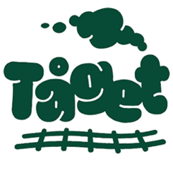 Ordet "Tåget" är grafiskt format som ett tåg som kör framåt på en räls.