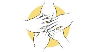 Illustration av flera händer som samverkar mot en gul bakgrund. Illustration av flera händer som samverkar mot en gul bakgrund.