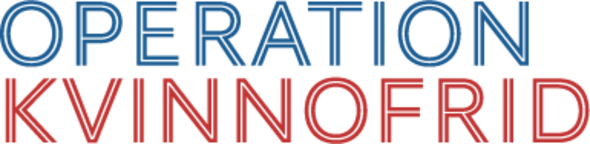 Logotyp med texten "OPERATION KVINNOFRID" i blått och rött