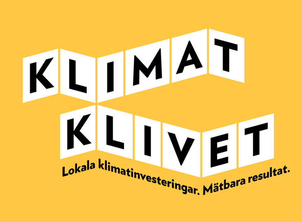 Logotyp på gul bakgrund: "Klimatklivet" med underrad om lokala klimatinvesteringar.