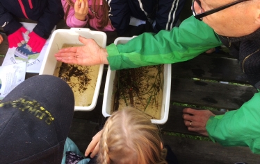 Vuxen lär barn om vatten. Foto: Annika Håkansson.