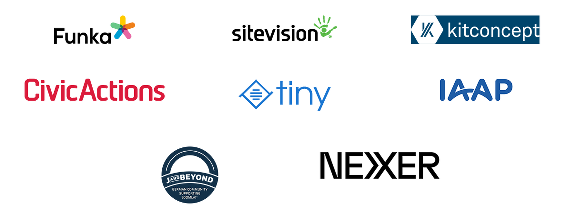 Logos: Funka, Sitevision, Kitkoncept, Civic Actions, Tiny, Joomla, Nexer