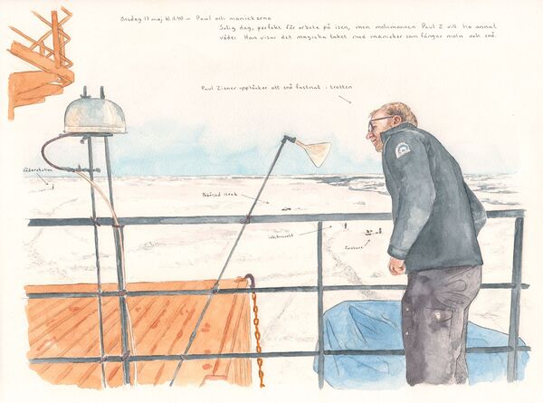 Illustration av forskare vid mätinstrument på Oden