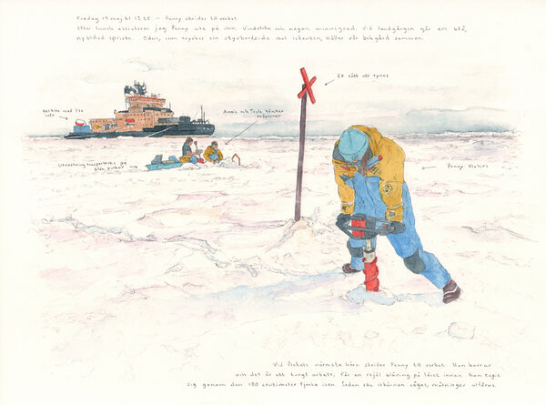 Illustration av polarforskare på isen