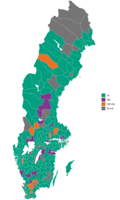 Karta över Sverige som visar olika regioner i olika färger.