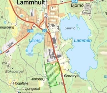Kartbild som visar att det nya naturreservatet ligger söder om Lammhult.