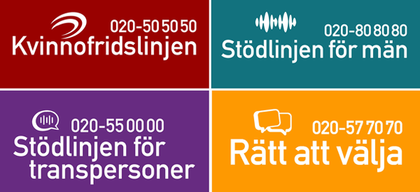 Klickbar bild på telefonnummer till samtliga fyra stödlinjer