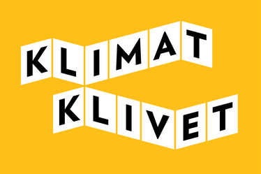 Grafisk representation av orden "Klimatklivet" på en gul bakgrund.
