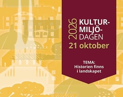Grafisk bild: Kulturmiljödagen 2026, 21 oktober. Tema: Historien finns i landskapet.