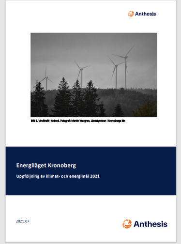 Framsida för rapporten Energiläget i Kronoberg vindkraftverk