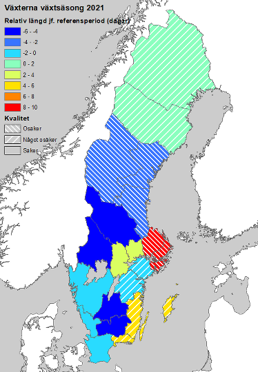 Karta över växternas växtsäsong i Sverige
