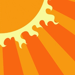 Heta strålar från solen, illustration. Sveriges miljömåls logotyp för begränsad klimatpåverkan.