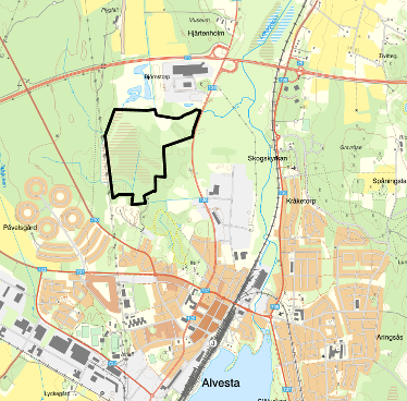 Kartbild som visar att Björnholmarna ligger norr om Alvesta.