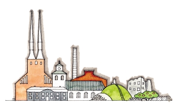 Akvarell över välkända landmärken från Växjö-trakten.