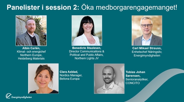 En grön samlingsbild med alla personer som ska vara med i panelen