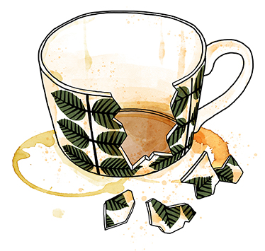 Illustration av en kaffekopp som gått i kras