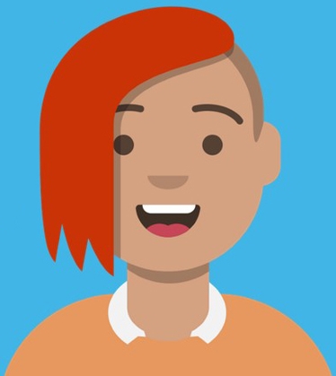 Illustration av en glad ungdom med rött hår