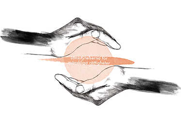 Illustration av två händer som kupar sig runt texten Länsstyrelserna för mänskliga rättigheter