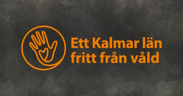 Logotypen för Ett Kalmar län fritt från våld i orange mot gråsvart bakgrund