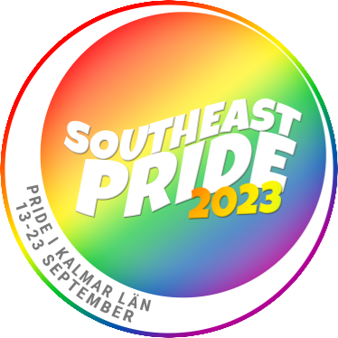 Logotyp i regnbågsfärger och texten Southeast Pride 2023, Pride i Kalmar län 13-23 september