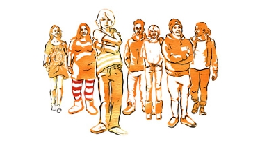 Illustration av en grupp ungdomar